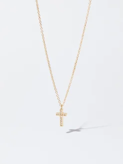 PARFOIS Collar Cadena Acero Con Cruz Dorado New