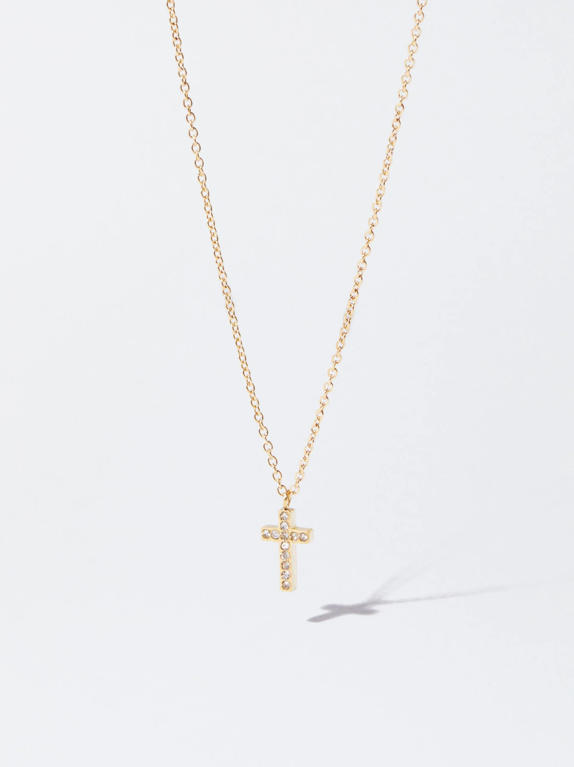 PARFOIS Collar Cadena Acero Con Cruz Dorado New