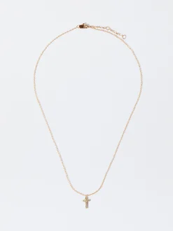 PARFOIS Collar Cadena Acero Con Cruz Dorado New