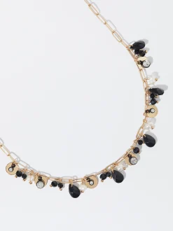 PARFOIS Collar Con Perlas Y Piedras Negro Shop