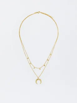 PARFOIS Collar Corto De Plata 925 Con Cuerno Dorado New
