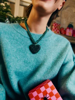 PARFOIS Collar Cuerda Coraz&oacute;n Con Cristales Verde New