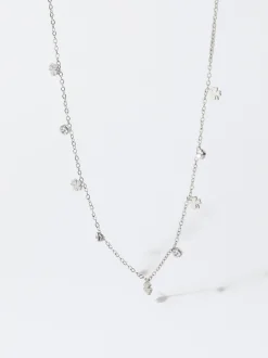 PARFOIS Collar De Acero Con Cristales Plateado New