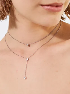 PARFOIS Collar De Acero Con Cristales Plateado Outlet