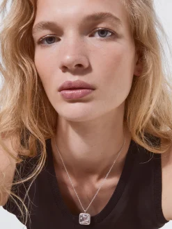 PARFOIS Collar De Acero Con Cristales Plateado New