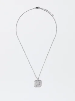 PARFOIS Collar De Acero Con Cristales Plateado New
