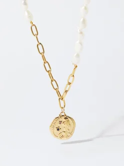 PARFOIS Collar De Acero Con Perla De Agua Dulce Blanco Outlet