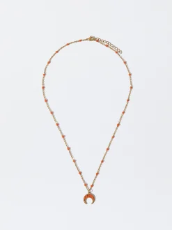 PARFOIS Collar De Acero Con Piedra Naranja New