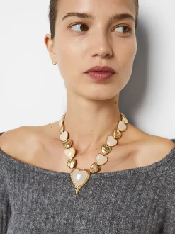 PARFOIS Collar Con Corazones Dorado New