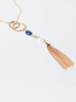 PARFOIS Collar Dorado Con Perla Y Piedra Azul Shop
