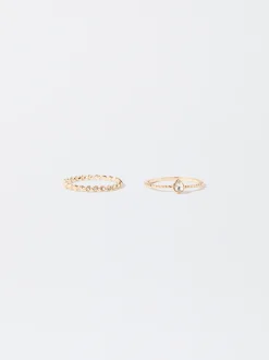 PARFOIS Conjunto De Anillos Con Cristal Dorado Hot