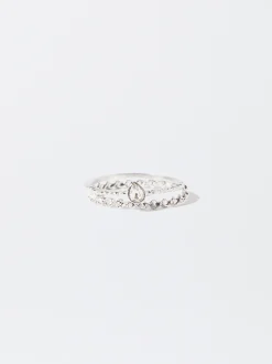 PARFOIS Conjunto De Anillos Con Cristal Plateado Flash Sale