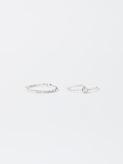 PARFOIS Conjunto De Anillos Con Cristal Plateado Flash Sale