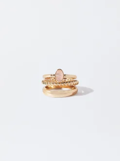 PARFOIS Conjunto De Anillos Con Piedra Rosa Best Sale