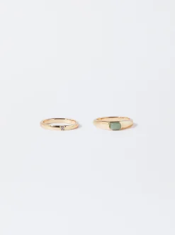 PARFOIS Conjunto De Anillos Con Piedra Verde New