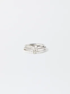 PARFOIS Conjunto De Anillos Con Perlas Plateado New