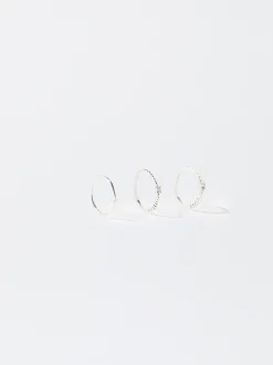 PARFOIS Conjunto De Anillos Con Perlas Plateado New