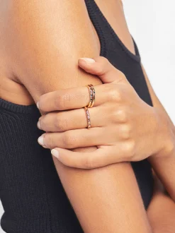 PARFOIS Conjunto De Anillos Dorados Multicor Outlet