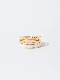 PARFOIS Conjunto De Anillos Dorados Beige Store