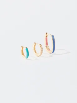 PARFOIS Conjunto De Aros Con Circonitas Multicor New