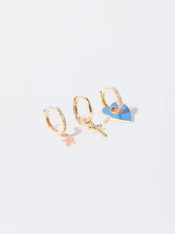 PARFOIS Conjunto De Aros Con Circonitas Multicor Cheap