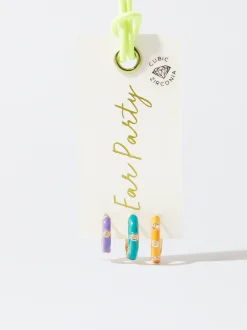 PARFOIS Conjunto De Aros Con Circonitas Multicor Store