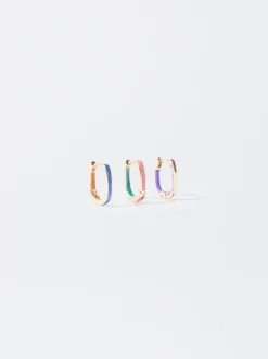 PARFOIS Conjunto De Aros Dorados Con Esmalte Multicor Clearance