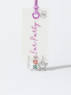 PARFOIS Conjunto De Aros Plateados Con Circonitas Multicor Hot