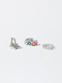 PARFOIS Conjunto De Aros Plateados Con Circonitas Multicor Hot