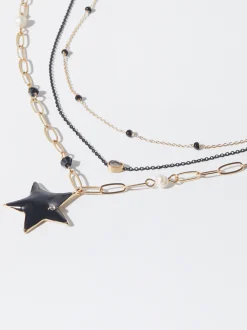 PARFOIS Conjunto De Collares Con Piedra Y Charm Negro Clearance