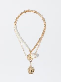 PARFOIS Conjunto De Collares Con Medall&oacute;n Y Perlas Blanco Flash Sale