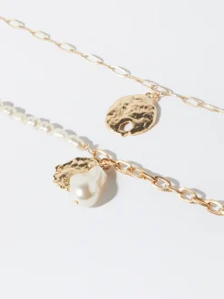 PARFOIS Conjunto De Collares Con Medall&oacute;n Y Perlas Blanco Flash Sale