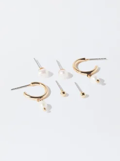 PARFOIS Conjunto De Pendientes Con Perla De Agua Dulce Dorado Clearance