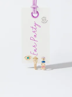 PARFOIS Conjunto De Pendientes Con Circonitas Y Esmalte Multicor New
