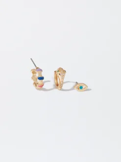 PARFOIS Conjunto De Pendientes Con Circonitas Y Esmalte Multicor New