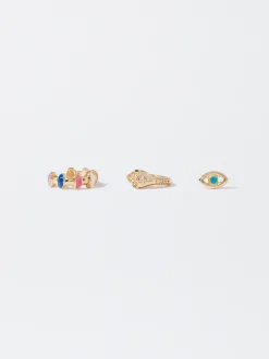 PARFOIS Conjunto De Pendientes Con Circonitas Y Esmalte Multicor New