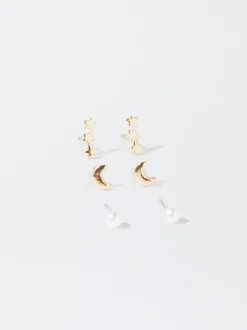 PARFOIS Conjunto De Pendientes Con Perla Y Charms Dorado Discount