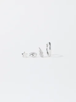 PARFOIS Conjunto De Pendientes Con Cristales Plateado Flash Sale