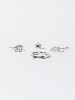 PARFOIS Conjunto De Pendientes Con Cristales Plateado Flash Sale