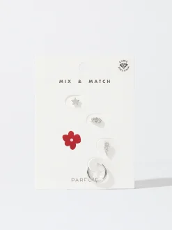 PARFOIS Conjunto De Pendientes Con Cristales Plateado Flash Sale