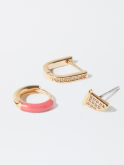 PARFOIS Conjunto De Pendientes Con Circonitas Y Esmalte Multicor Cheap