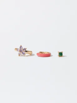 PARFOIS Conjunto De Pendientes Con Circonitas Multicor Hot