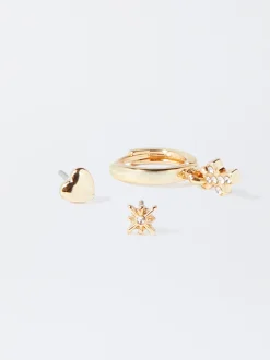PARFOIS Conjunto De Pendientes Con Circonitas Dorado Cheap