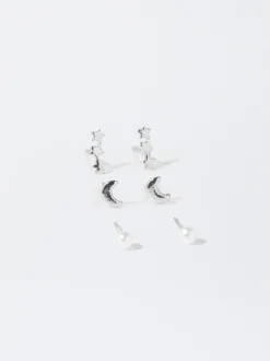 PARFOIS Conjunto De Pendientes Con Perla Y Charms Plateado Fashion