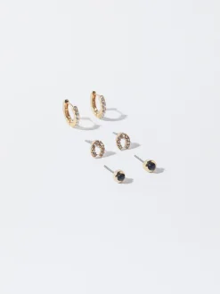 PARFOIS Conjunto De Pendientes Con Circonitas Negro Cheap