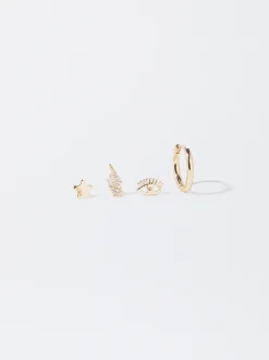 PARFOIS Conjunto De Pendientes Con Cristales Dorado Shop