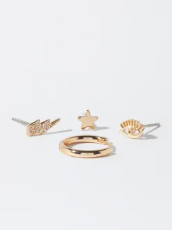 PARFOIS Conjunto De Pendientes Con Cristales Dorado Shop