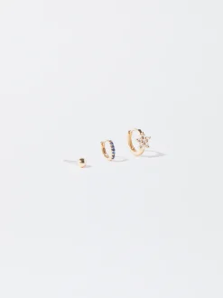PARFOIS Conjunto De Pendientes Dorados Con Circonitas Multicor Best