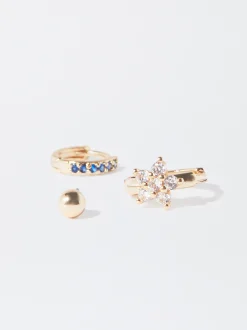 PARFOIS Conjunto De Pendientes Dorados Con Circonitas Multicor Best