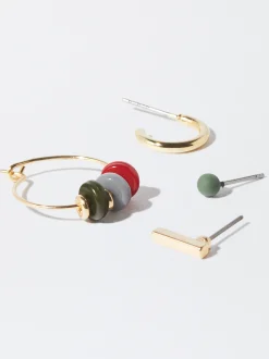 PARFOIS Conjunto De Pendientes Dorados Con Resina Multicor New